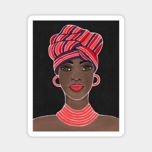 Black Queen Woman With Striped Headwrap Magnet