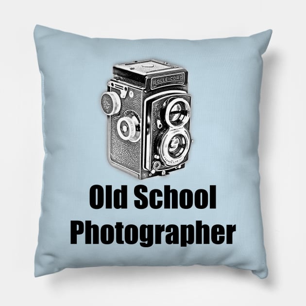 Old School Photographer - Black Font Pillow by DecPhoto