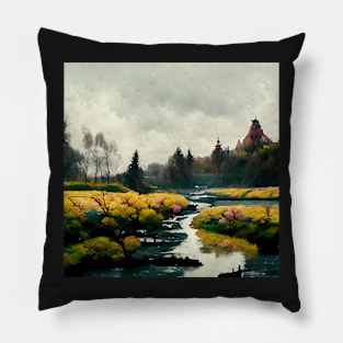 Moody River Landscape Pillow