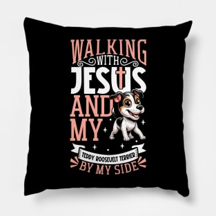 Jesus and dog - Teddy Roosevelt Terrier Pillow