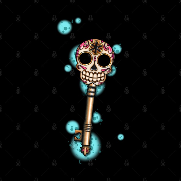 Skeleton Key - Dia de los Muertos Sugar Skull - Day of the Dead Calavera Folk Art by prettyinink