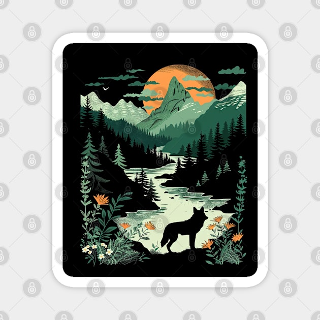 Majestic Wilderness: Lone Wolf and Mountain Landscape for her for him, men and women Magnet by familycuteycom