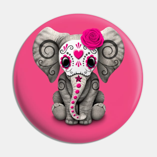 Pink Day of the Dead Sugar Skull Baby Elephant Pin by jeffbartels