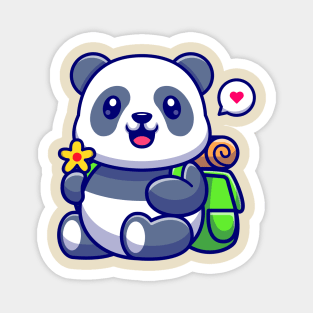 Cute Panda Holding Flower With Backpack Cartoon Magnet