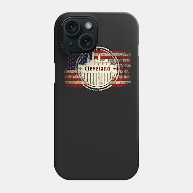 US flag with silhouette Cleveland City Phone Case by DimDom
