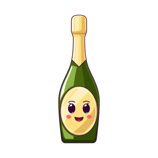 Cartoon Kawaii Champagne Bottle with Cheerful Face T-Shirt