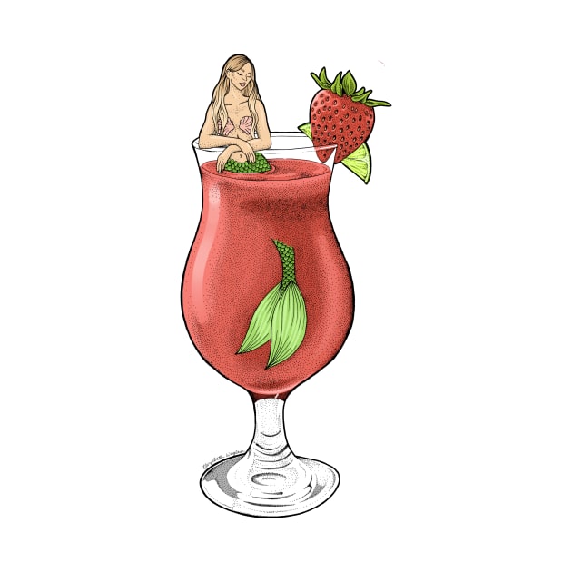 Strawberry Daiquiri Mermaid Cocktail Illustration by Elizabeth Weglein Art