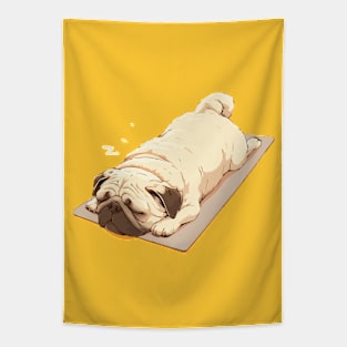 Cute pug trying to do yoga Tapestry