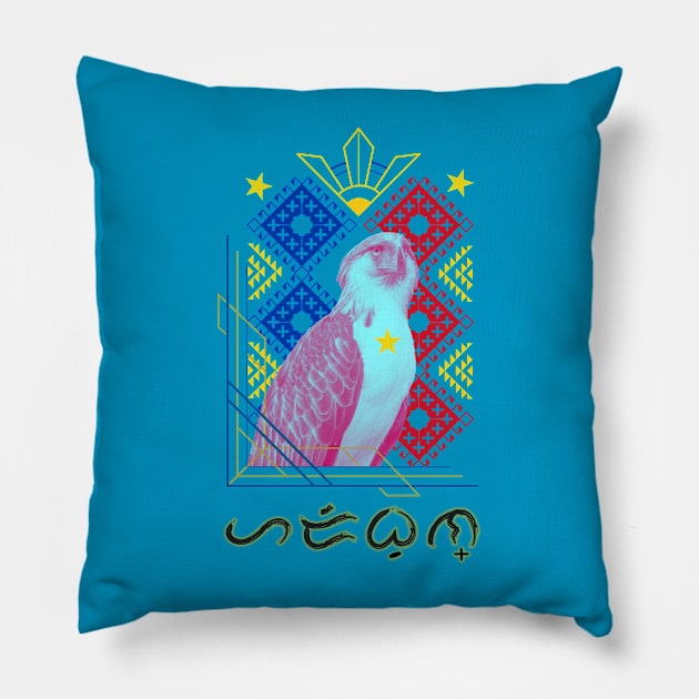 Philippine Eagle / Baybayin word Haribon (King Bird) Pillow by Pirma Pinas