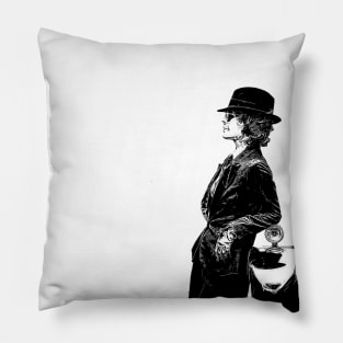 Polly Gray leans well dressed in sunglasses against a car as an abstract comic graphic peaky blinders (vers. 2) Pillow