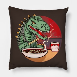 Dinosaur eating hot ramen noodles Pillow