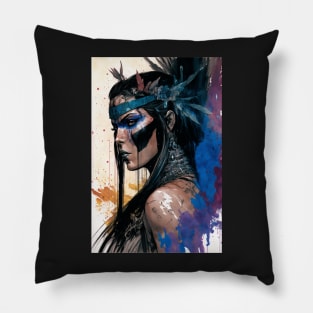 Fierce Native American Priestess Illustration Pillow