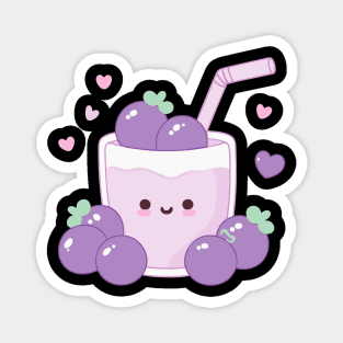 Cute Kawaii Blueberry Smoothie with Hearts | Design for Kawaii Food Lovers Magnet