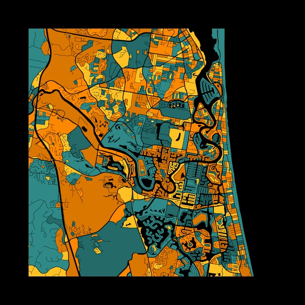 Gold Coast Map Pattern in Orange & Teal by PatternMaps