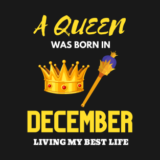 Birthday Gifts For women A Queen Was Born In December Living My Best Life T-Shirt