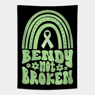 Ehlers-Danlos Syndrome Awareness Ribbon: Bendy Not Broken Green Boho Rainbow Tapestry