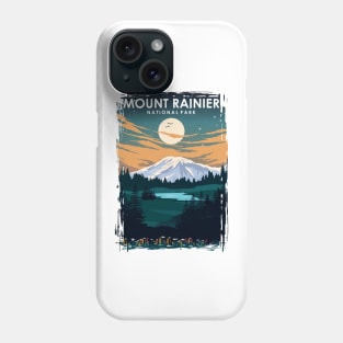 Mount Rainier National Park Vintage Minimal Retro Travel Poster at Night Phone Case