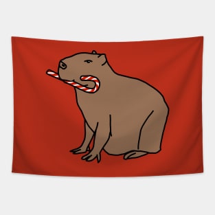 Cute Christmas Capybara with Candy Cane Tapestry