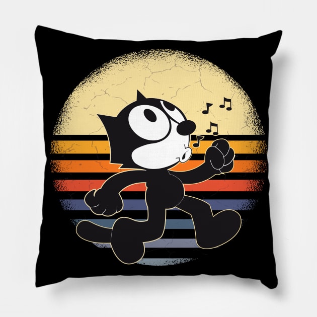 Funny Felix The Cat Keep Walking Retro Sunset Gift Pillow by BadDesignCo