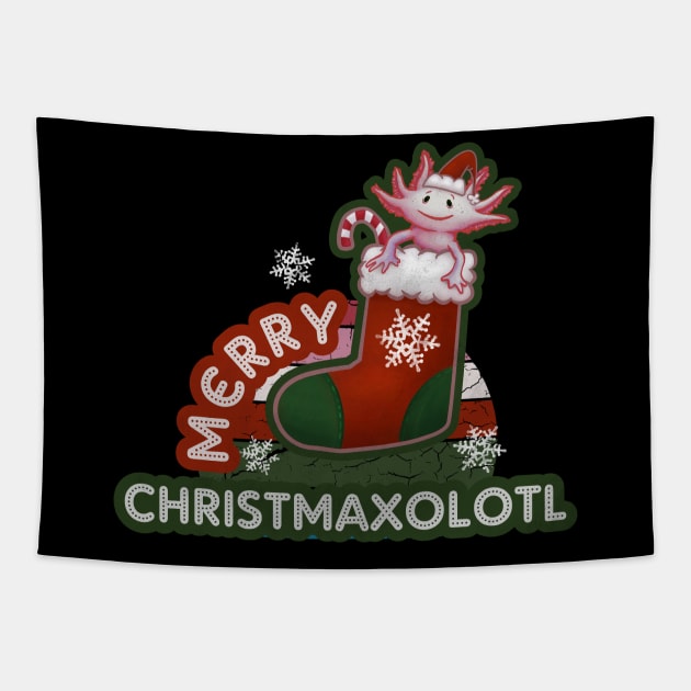 Merry Christmas Christmaxolotl Cute Axolotl Tapestry by belloon