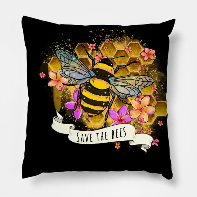 Save the bees love planet earth Pillow by Collagedream