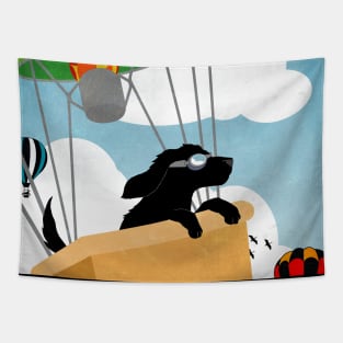 Black Retriever Puppy Hot Air Balloon Festival Tapestry