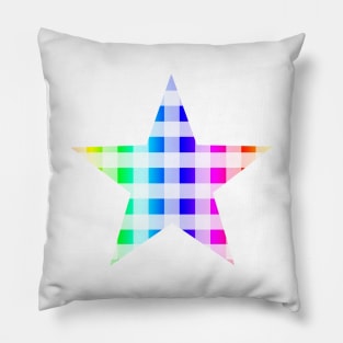 Rainbow and White Buffalo Plaid Star Pillow