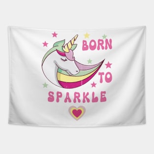 Born To Sparkle Groovy Unicorn With Stars and Heart Tapestry