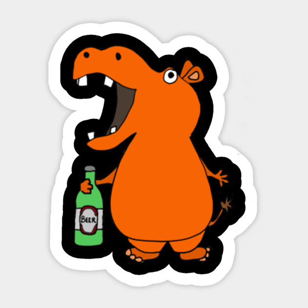 Funny Hippo Drinking Beer Cartoon