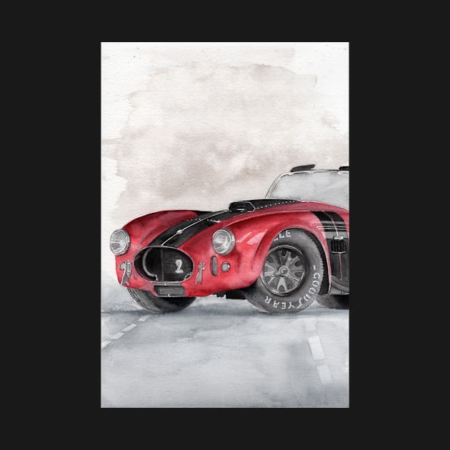 Watercolor retro red car by marryslinter