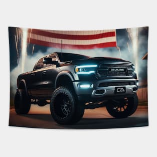 Dodge Ram and The American Flag by Gas Autos Tapestry