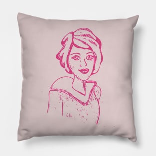 Smiling Girl in Pink Pillow