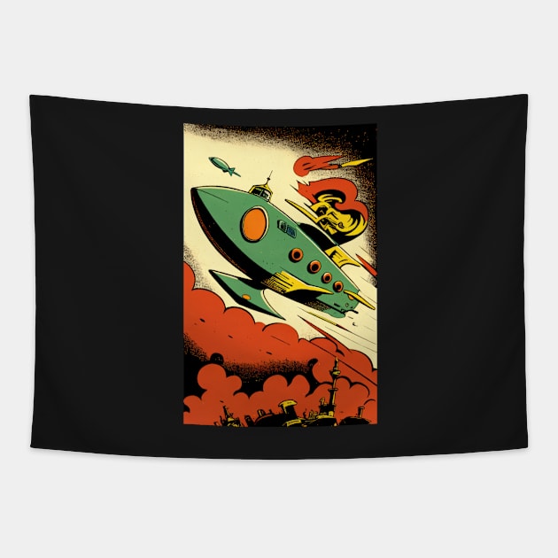 Retro Sci-Fi Rocket! Tapestry by GaudaPrime31