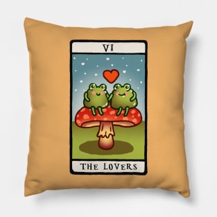 Goblincore Aesthetic Cottagecore Stupid Cute Frog Tarot Card - Artist frog - Mycology Fungi Shrooms Mushrooms Pillow