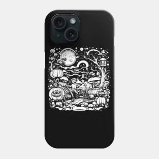 White Night of Trippy Dreamscape Pumpkin Forest, Halloween Phone Case