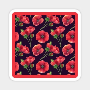 Botanical Floral Seamless pattern -red poppies Magnet