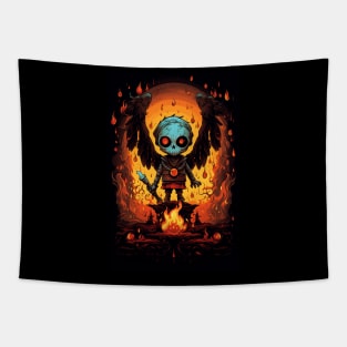 Skull with wings and holding a fireball Tapestry