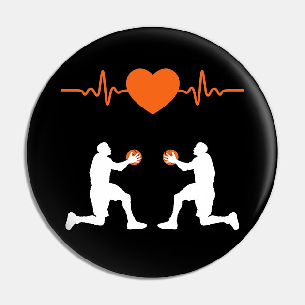 Funny Basketball Heartbeat Shirt For Basketball Player Pin by Tesszero