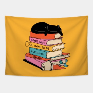 Books and Plant Black Cat in yellow Tapestry