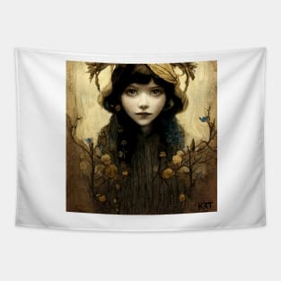 Faerie in Sepia with tiny bluebirds Tapestry