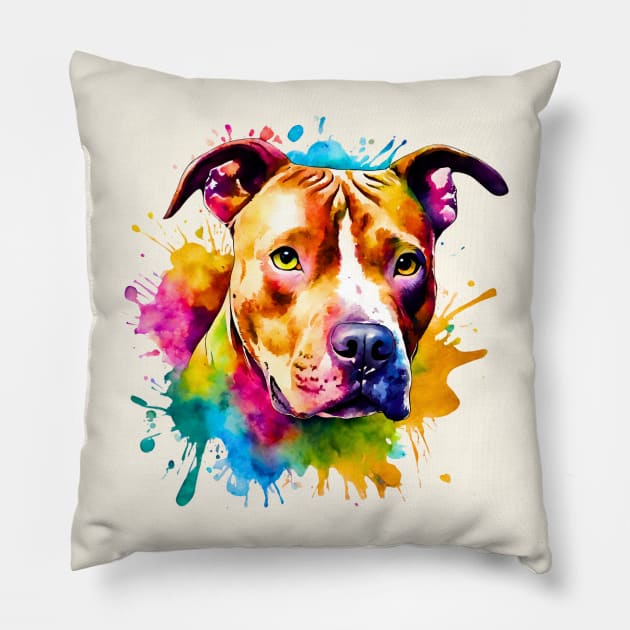 Pitbull Watercolor Pillow by Doodle and Things