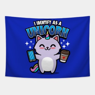 Cute Kawaii Coffee Lover Unicorn Techie Cat Funny Millennial Meme Tapestry