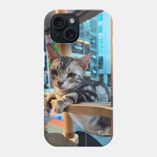 Window Perch in Seoul - Cat Cafe Moment Overlooking the City's Myeongdong Neighborhood Phone Case