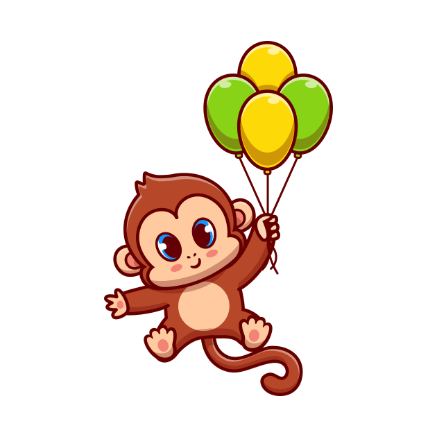 Cute Monkey Flying With Balloon Cartoon by Catalyst Labs