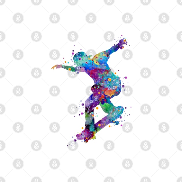 Boy Skateboard Colorful Watercolor Silhouette by LotusGifts