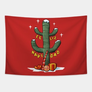 Feliz Navidad Christmas Cactus Tapestry