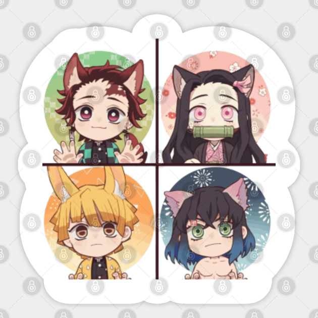 Demon Slayer Tanjiro Nezuko Zenitsu Inosuke Cute Chibi Art Demon Slayer Sticker Teepublic