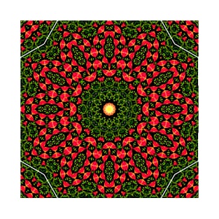 Mandala Kaleidoscope in Red and Green T-Shirt