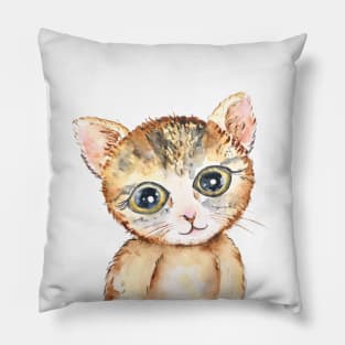 cute baby cat pussy watercolor Pillow