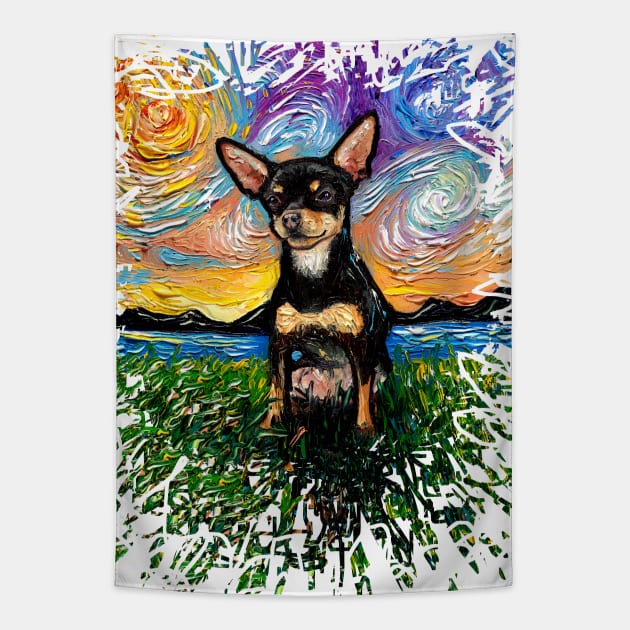 Short Hair Black and Tan Chihuahua Night (splash version) Tapestry by sagittariusgallery